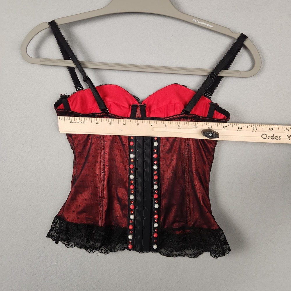 Affinitas Intimates Bustier Corset Top Womens 32C Red Black Lace Rhinestone - Picture 11 of 16
